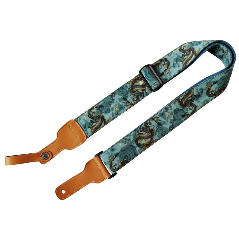 MUSIC FIRST Original Design, 2 inch width (5cm), Ukiyoe Style â€œThe Dragon Kingâ€ Soft Muslin & Genuine Leather Delux Guitar Strap,Electric Guitar Straps - Image 3